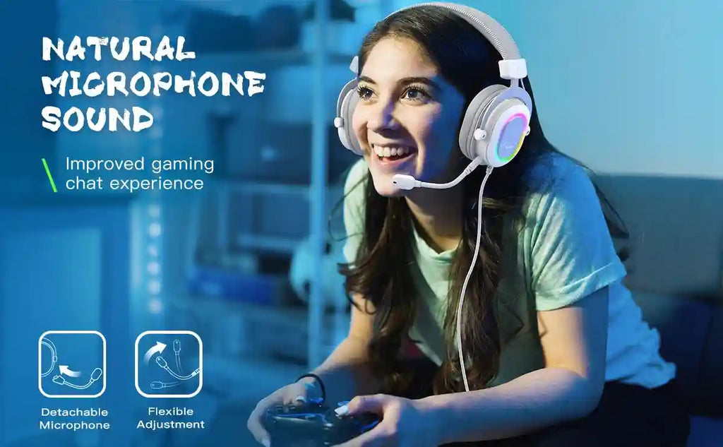 RGB Gaming Headset 7.1 Surround Sound - White Over-Ear Wired Headset Tidesmit