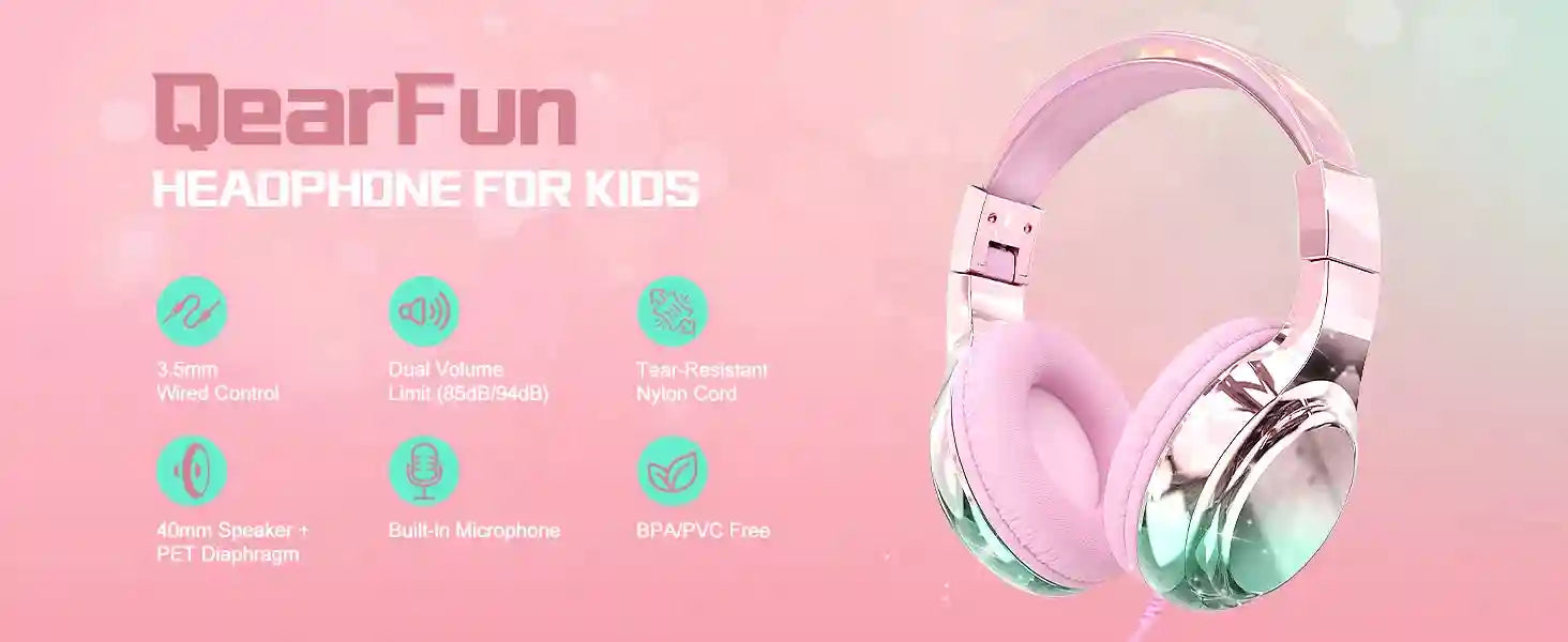 Wired Kids Headphones with Mic | Volume Limited Over-Ear Stereo Tidesmit