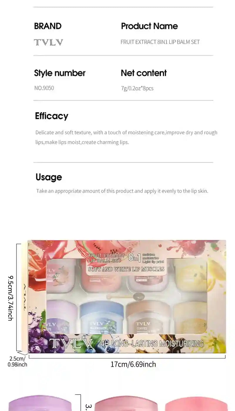 Fruit Lip Balm Set - Moisturizing Lip Care Treatment (8Pcs) Lip Care Tidesmit