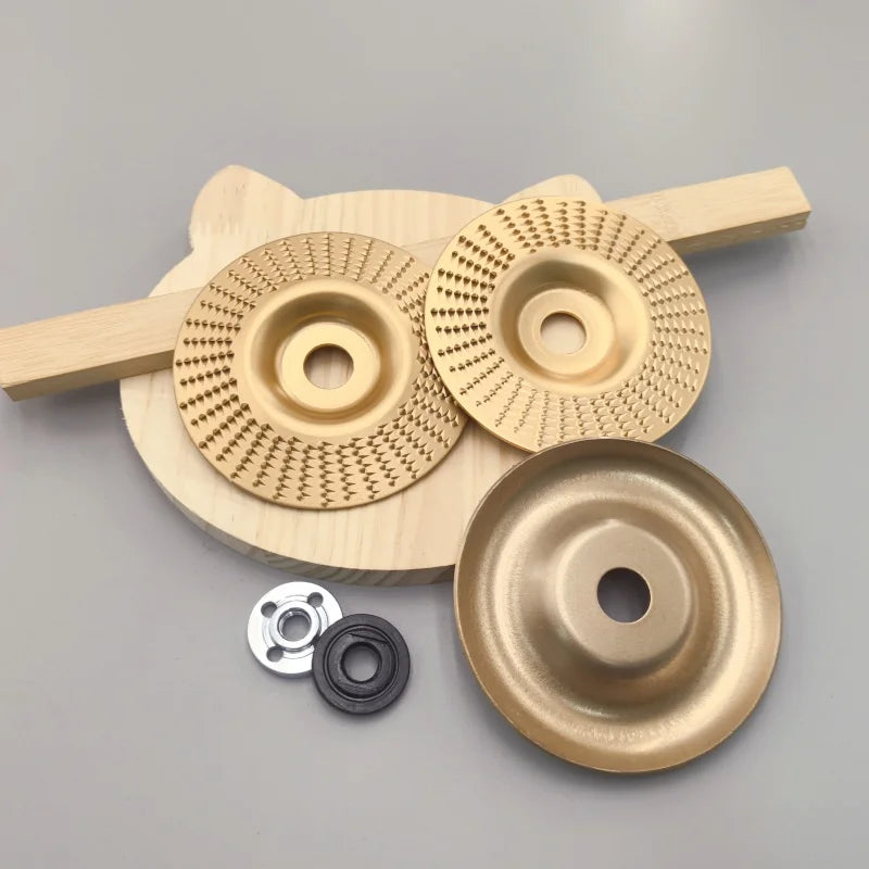 5-Piece Wood Carving Disc Set, Compatible with 100-Type Angle Grinder, Wooden Grinding Wheel Discs, 3 Grinding Discs + 2 Angle Grinder Pressure Plates, Tool Accessories