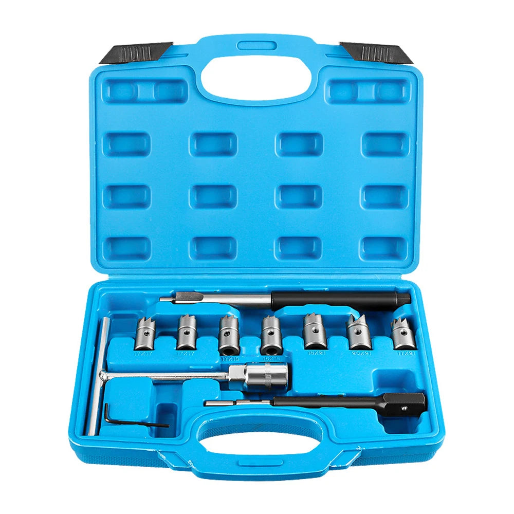 Podofo 11 PCS Diesel Injector Seat Cutter Tool Set Car Reamer Carbon Remover Clean Repair Tool Cutter Flat Reamer Repair Tools