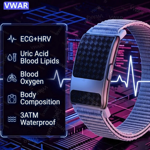 VWAR FLOW ECG smart sleep tracker bracelet with heart rate, blood oxygen, body composition, and 3ATM waterproof features.