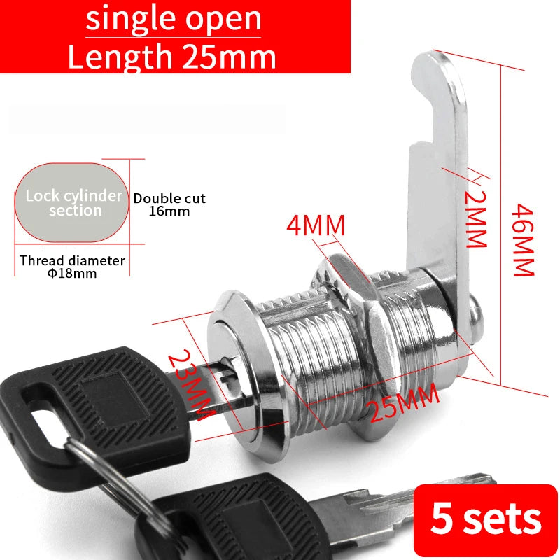 5/20SETS Metal Cylinder Cabinet Security Locker Cam Lock With 2 Keys Same Key Different Key Security Mailbox Lock Drawer 16mm