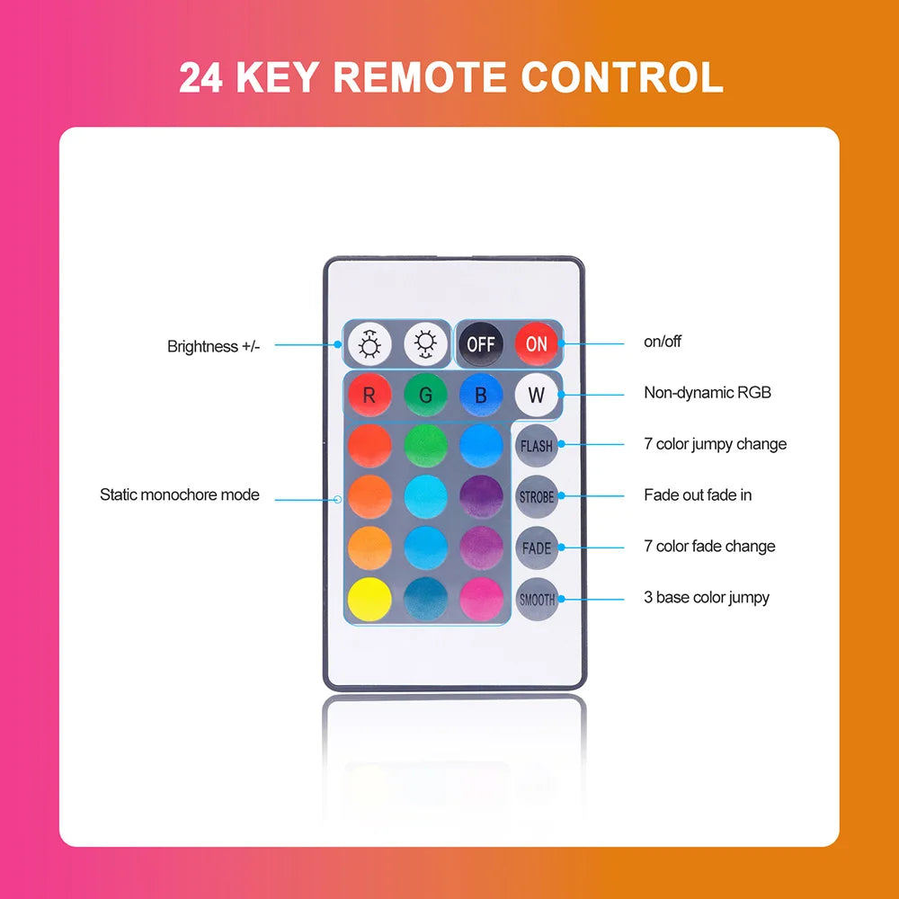 5V USB RGB LED Neon Strip Light 24key Remote Control Adhesive Tape 3535 108LED/m 6x12mm Waterproof Flexible Lamp Home Decoration