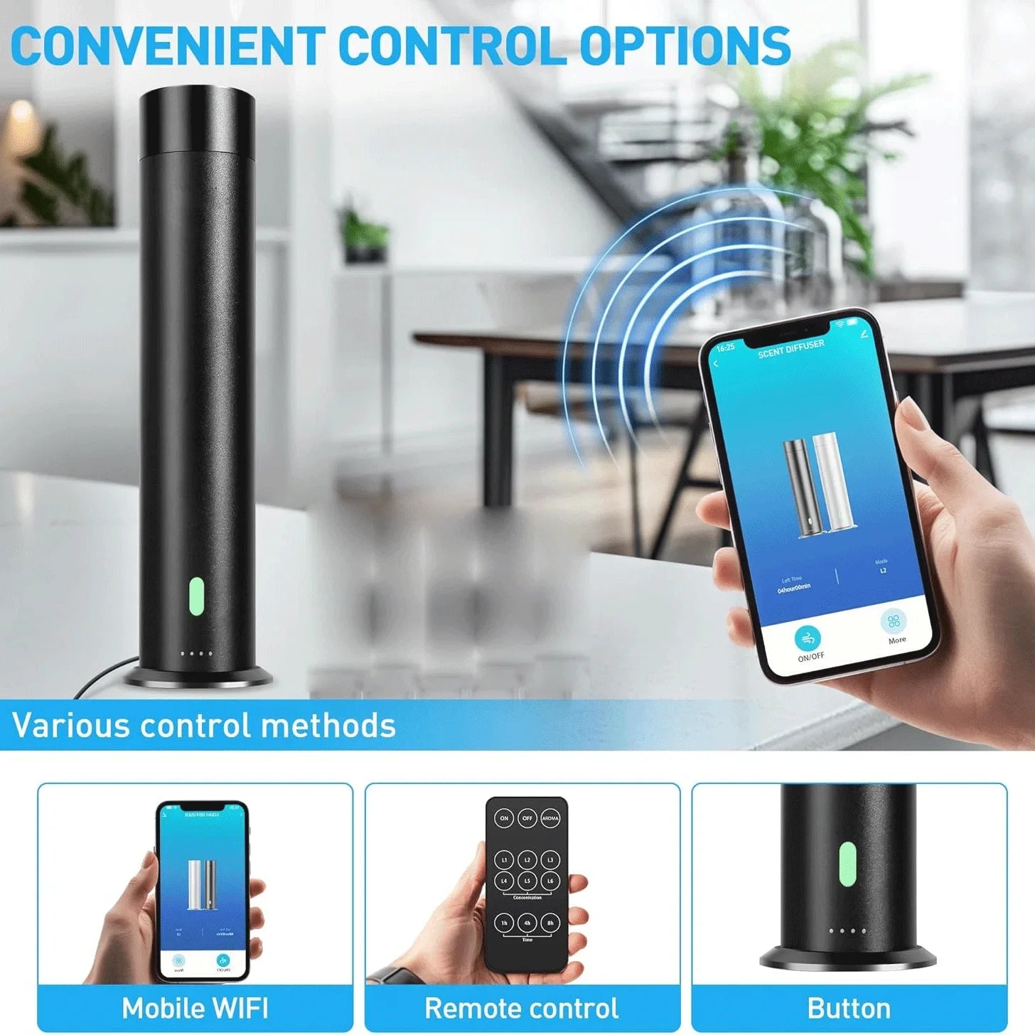 Smart Waterless Aromatherapy Essential Oil Diffuser Professional Scent Air Machine Column Aroma Diffuser for Home Large Room