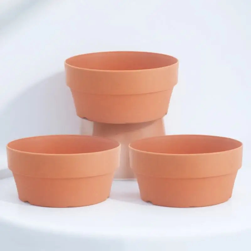 3Pcs Premium Plastic Flower Pot Set Imitation Clay Design Small Shallow Planter for Indoor Outdoor Use Succulent Bonsai Garden