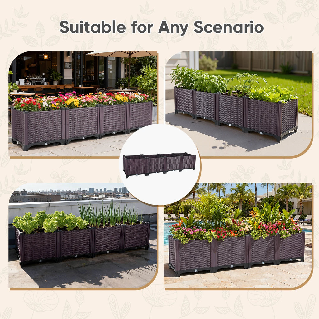 Outdoor modular oval raised garden bed with dark panels for flowers and vegetable planting