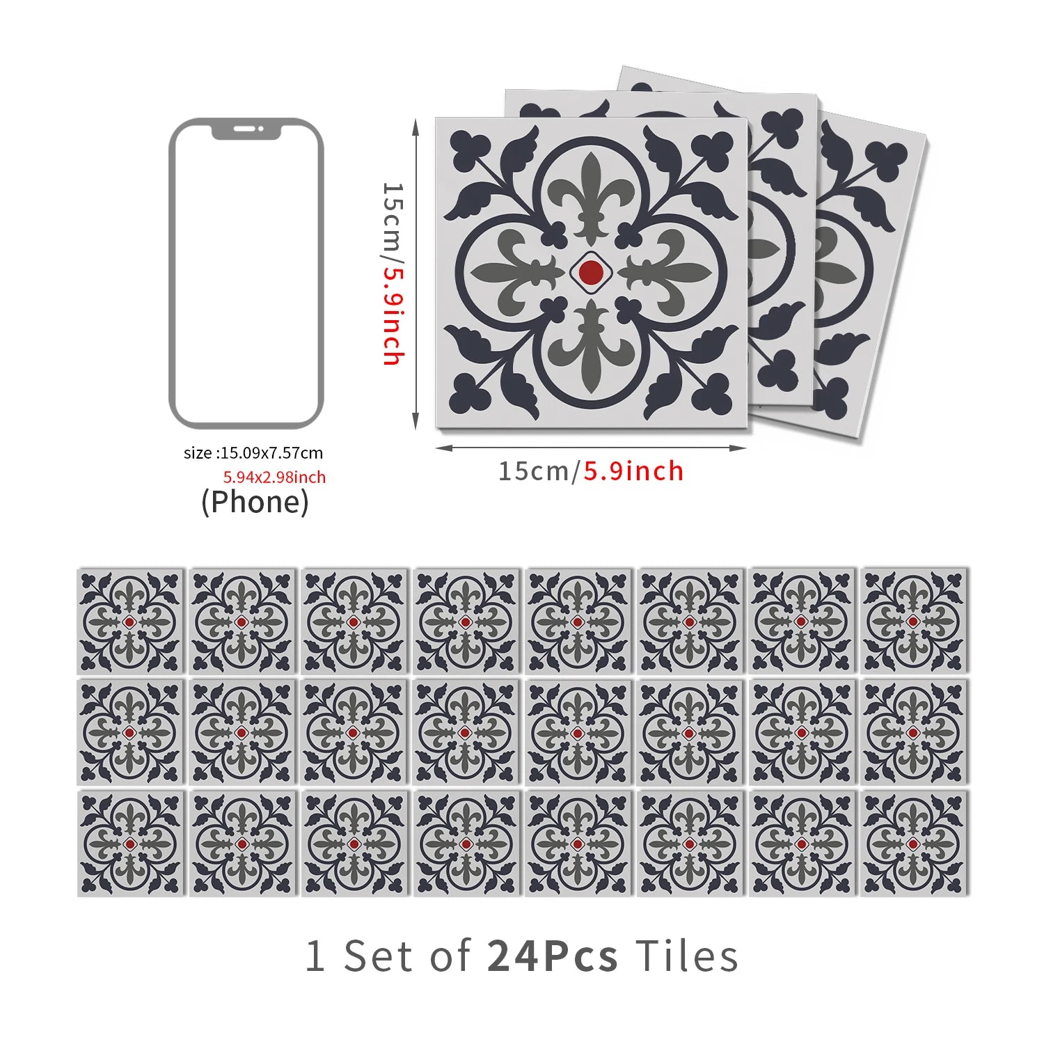 15x15cm Moroccan Style Peel and Stick Tile Stickers, Self Adhesive Waterproof Wall Decor for Kitchen Bathroom (ART Series)
