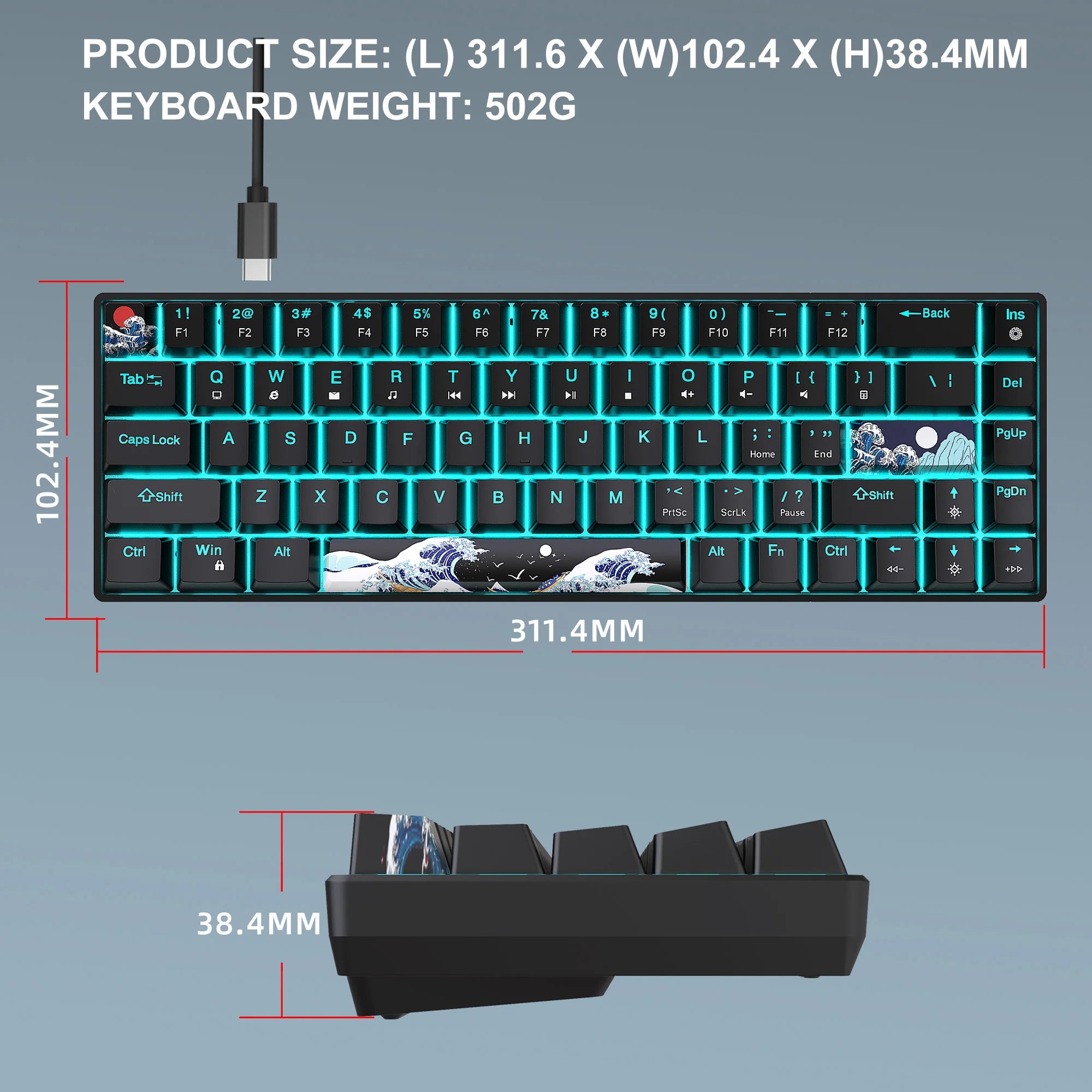 60% Gaming Mechanical Keyboard Ultra Compact Mini 68 Key with Blue Switches Wired Keyboard Anti-Ghosting Keys
