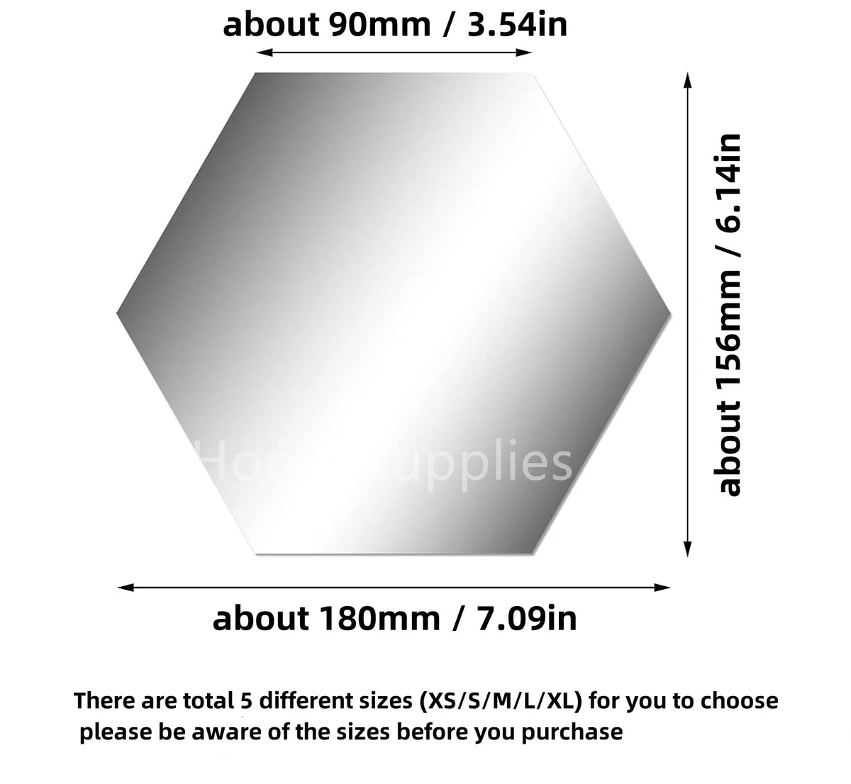 Silver hexagon mirror sticker, approx 180mm x 90mm.