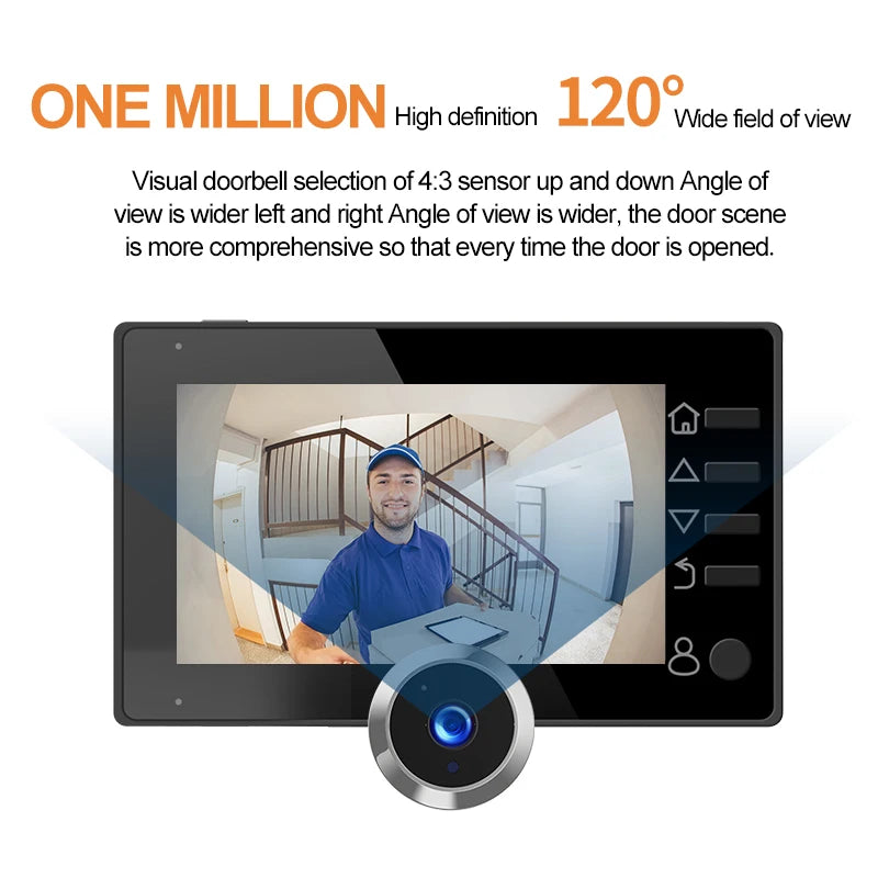 Danmini Visual Doorbell Peephole 4.3'' LCD HD Display Digital Door Viewer 1 Million Pixel 120° Camera Security Cat Eye Door Bell