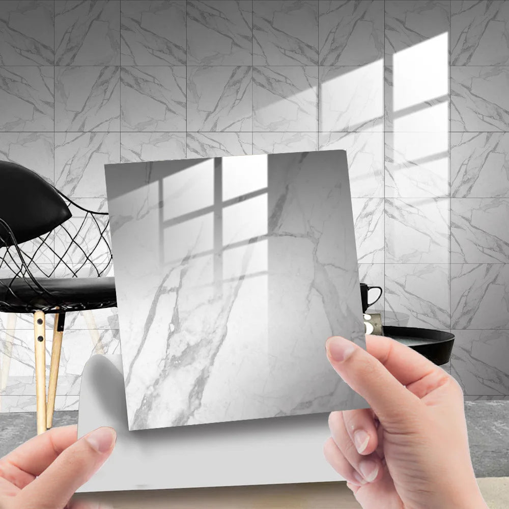 10pcs Crystal Tile Wall Stickers Self-Adhesive Kitchen Tiles PVC Backsplash Stickers Peel and Stick Bathroom Faux Stone Effect