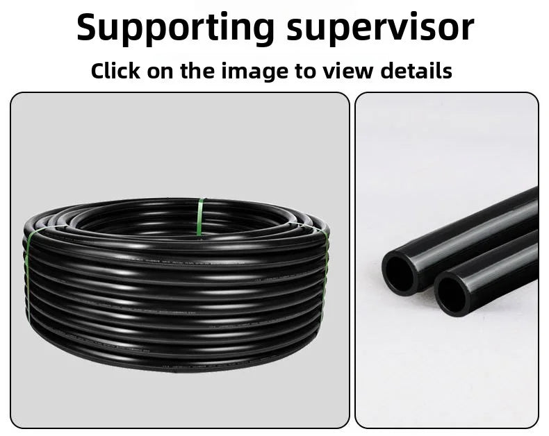 Black irrigation tubing coil with green inner marker line and cut pipe pieces