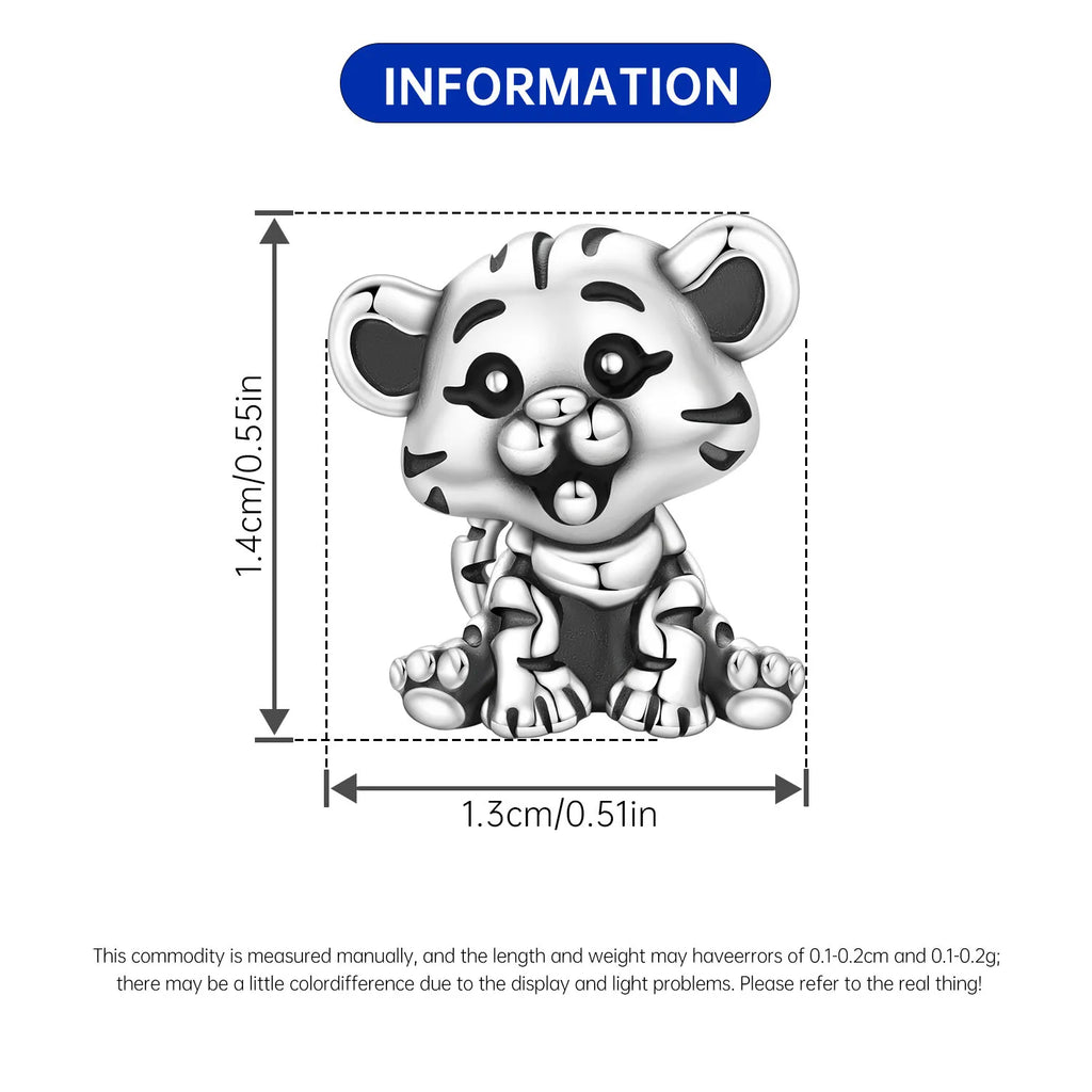 Cute 925 sterling silver tiger charm bead for DIY charm bracelets. A trendy, detailed animal jewelry gift for pet lovers.