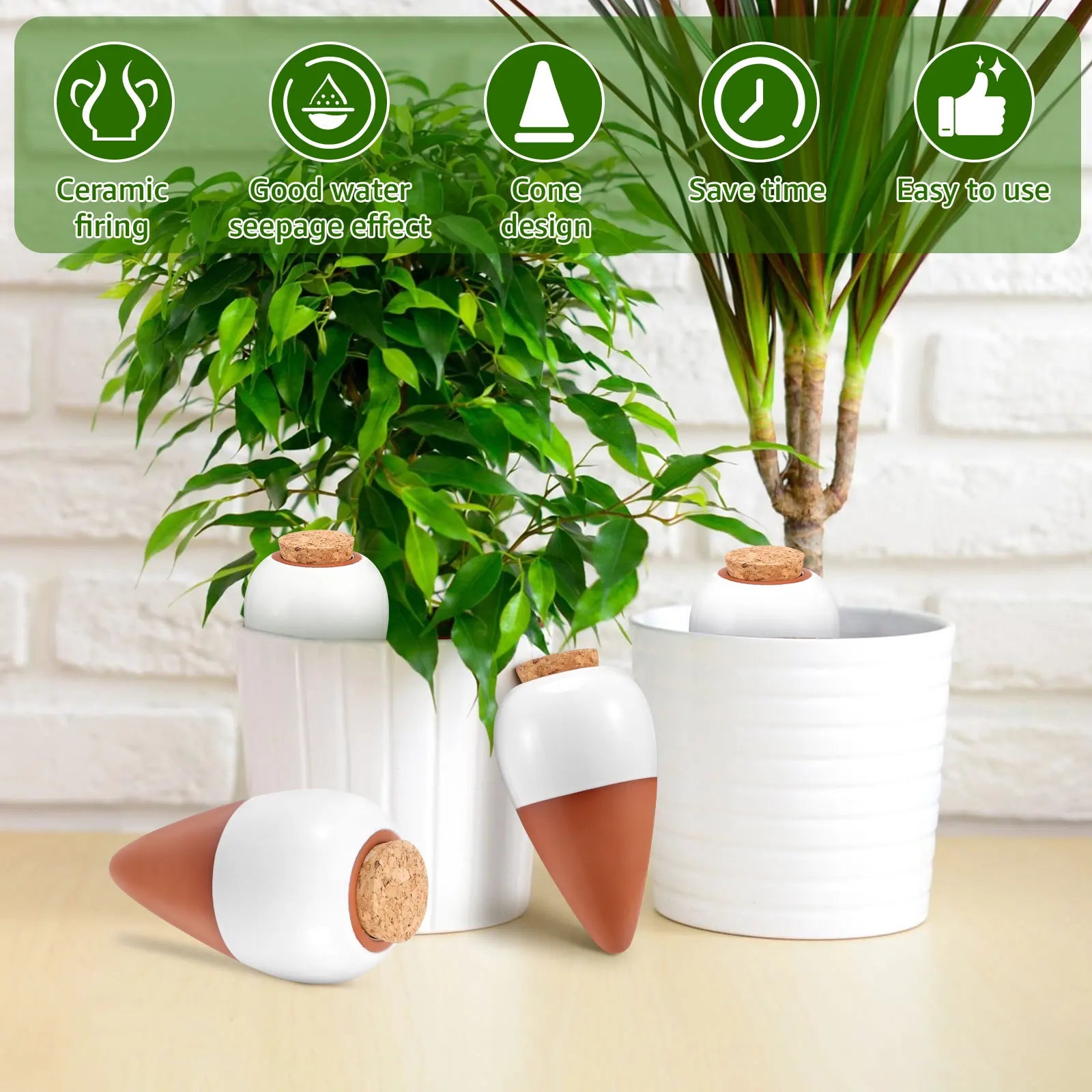 4Pcs 320ml Ceramic Plant Self Watering Spikes Potted Automatic Irrigation System Watering Ball Slow Release Planter Insert