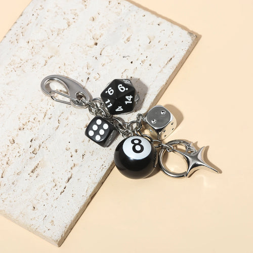 Punk Hiphop Black Dice No. 8 Billiards Keychain Y2K Pink Lucky Dice Starburst Pendant Bag Charms Hangings Ornament Accessories
