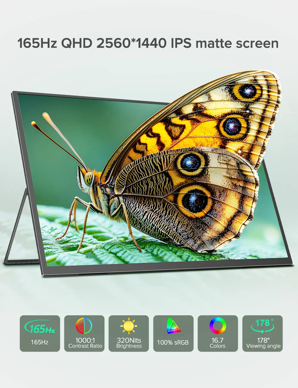 UPERFECT UMax 24 2K Desktop Monitor 24.5" 165Hz Wall Mounted IPS Display 2560x1440 HDR Freesync Gaming PC Laptop Extended Screen