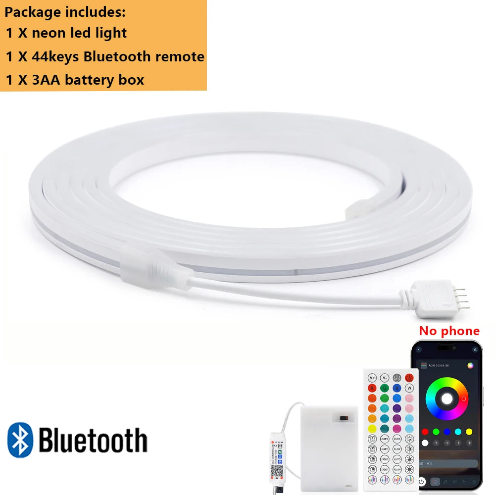 Bluetooth RGB LED Neon Strip Light 5V 3AA Battery Box 17Key 24key 44key Remote Control 108Leds/M 1M 2M 3M Waterproof Home Decor