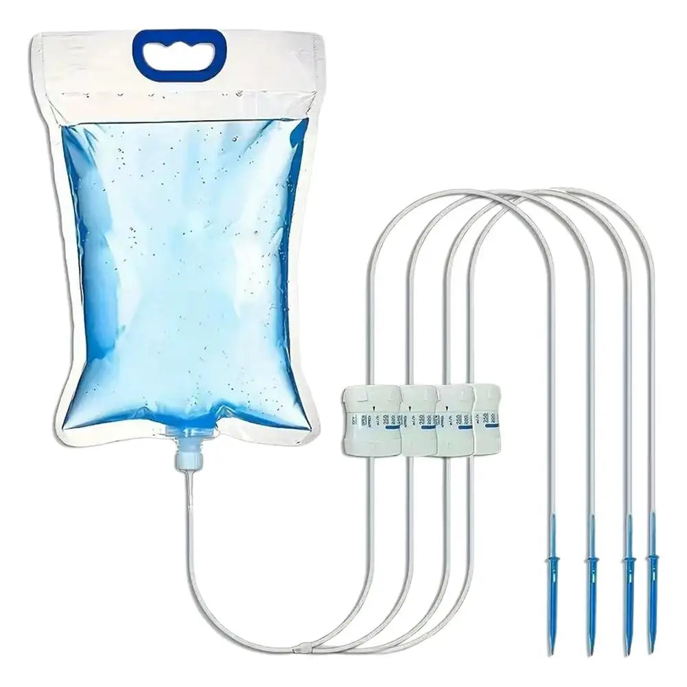 5.2L plant watering bag set with blue bag, four-way valve, and blue-tipped drip stakes
