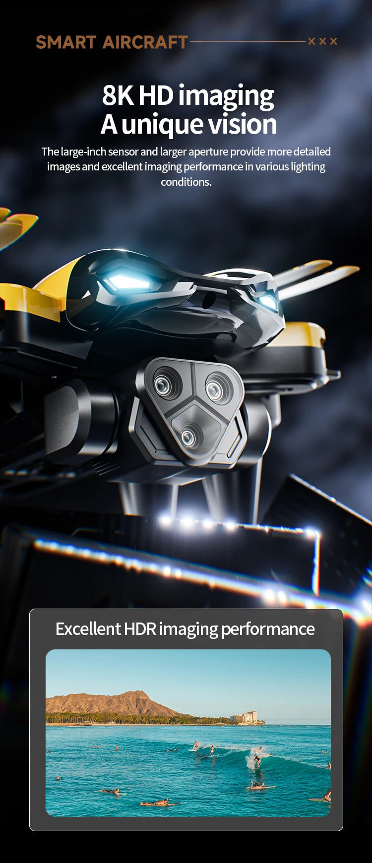 4K Camera Drone with GPS, Obstacle Avoidance, and Foldable Frame - Yellow Tidesmit