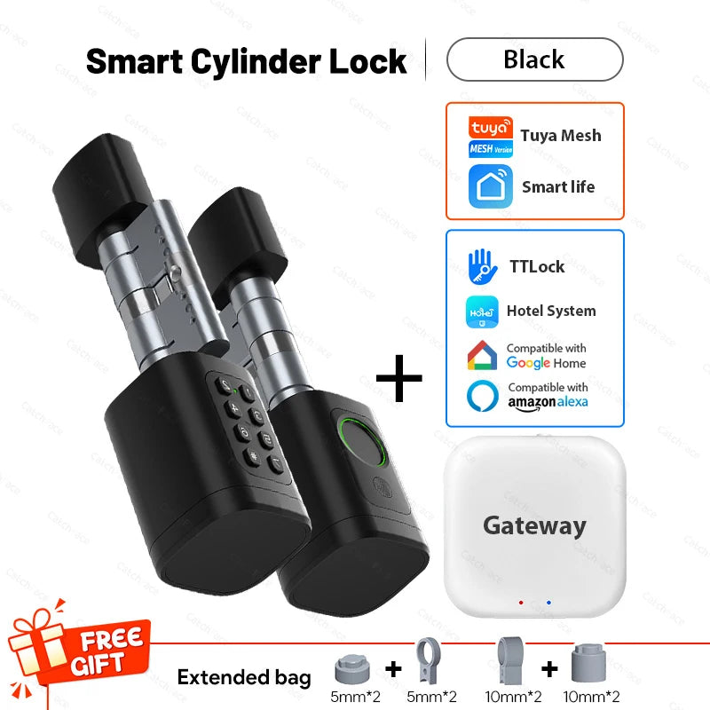 V1 Pro+ Version Adjustable TUYA or TTLock APP Fingerprint Password Digital RFID Card Cylinder Smart Door Lock for Home Hotel