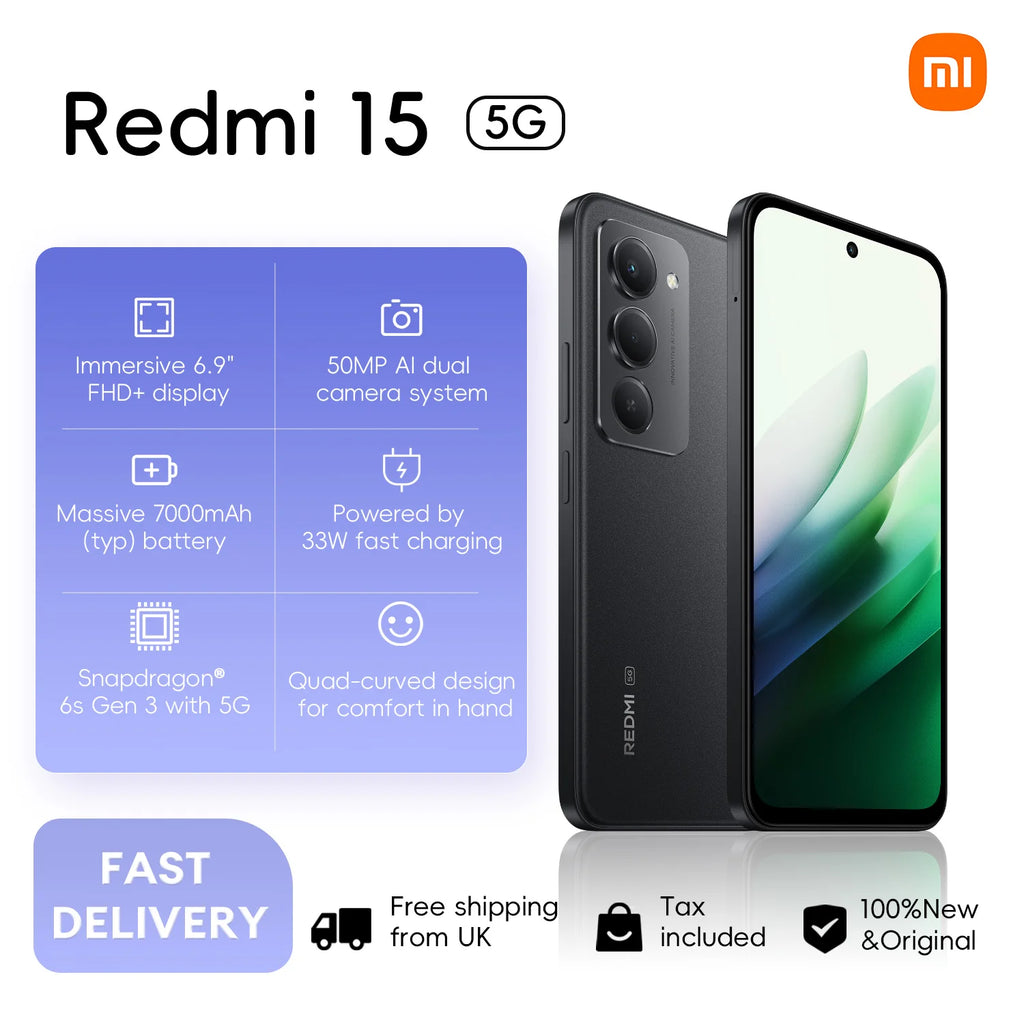 Xiaomi Redmi 15 5G 8+256GB Global Version 6.9“ FHD+ 144Hz 50MP Snapdragon® 6s Gen3 Mobile Platform 7000mAh 33W Side fingerprint