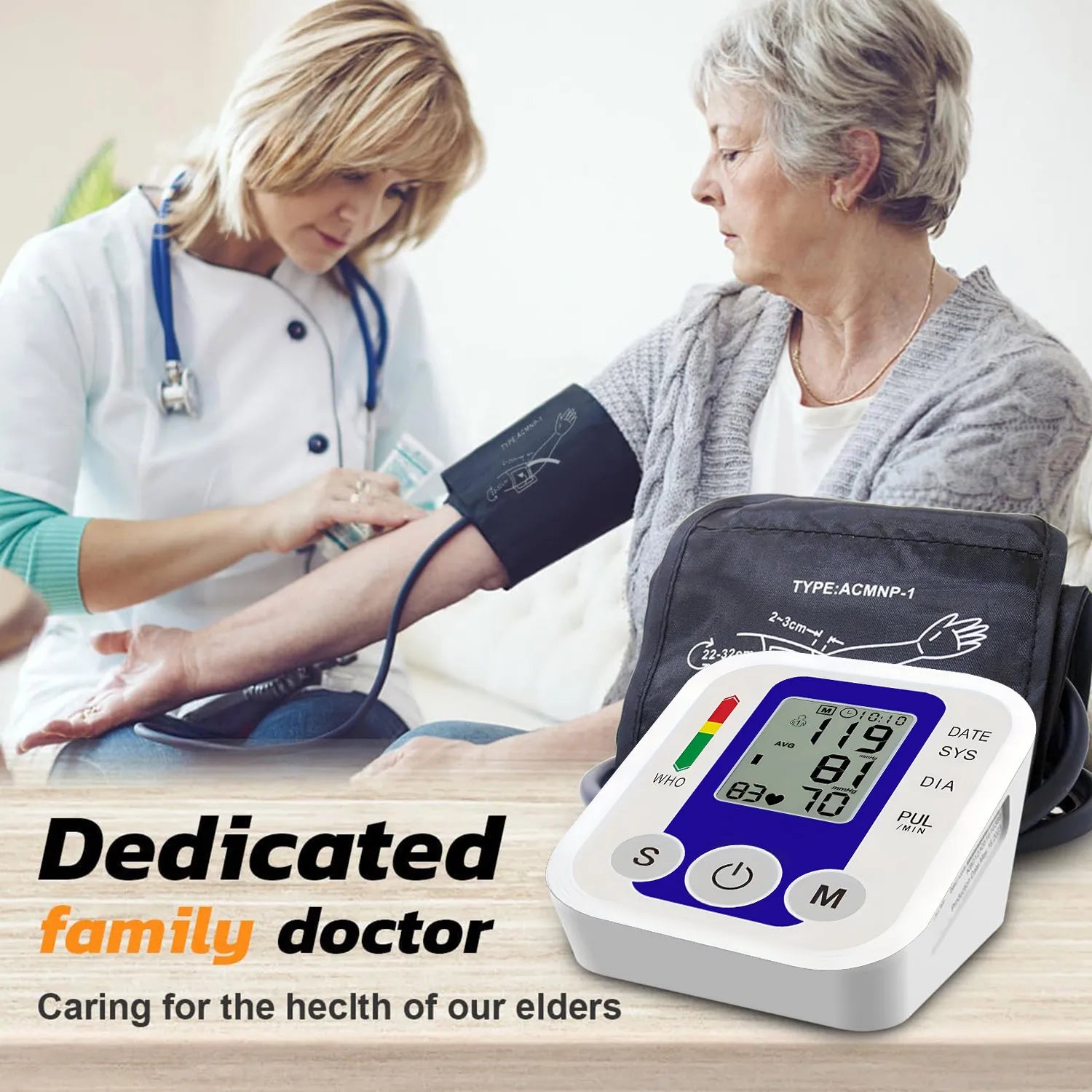 Digital Arm Blood Pressure Test Kit Cuff Sensor Monitor BP Automatic Pressure Tonometer Tensiometer Heart Rate Pulse Meter