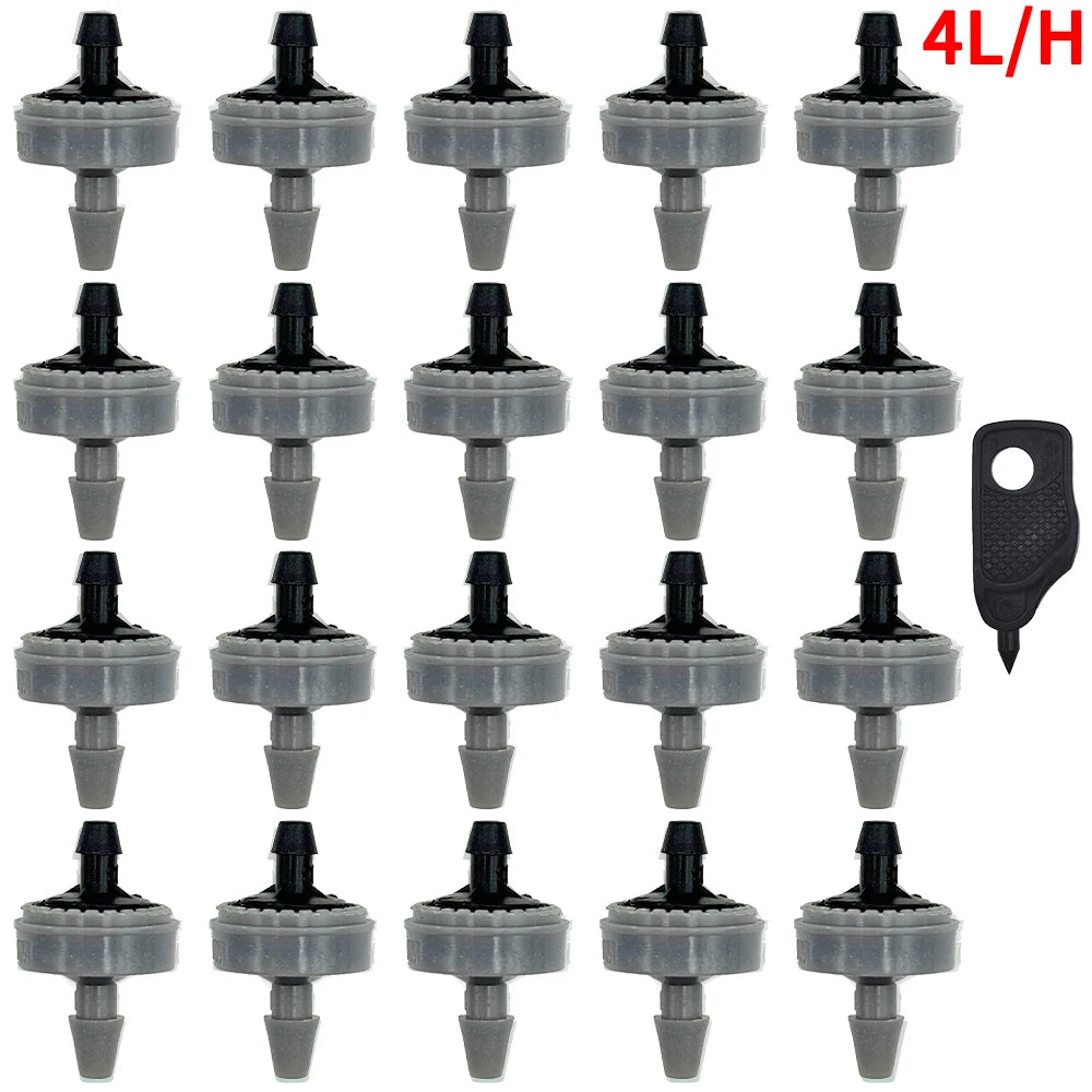 20X Garden 2L 4L 8L Pressure Compensating Emitter Dripper 1/4'' Self-cleaning Drip Irrigation Water Regulator 4/7mm Hose Puncher