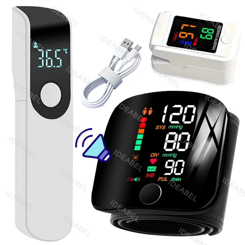 Smart LCD Rechargeable English Voice Wrist Blood Pressure Monitor Digital Automatic BP Tonometer Heart Rate Sphygmomanometer