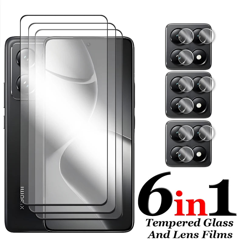 6in1 For Xiaomi 14T Pro Glass For Xiaomi 14T 15T Pro Tempered Glass Full Cover Screen Protector For Xiaomi 14T 15T Lens Film AE Tidesmit