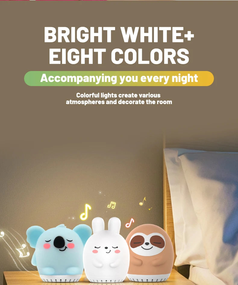 Mini Cute Rabbit White Noise Machine LED Night Light 20 Soothing Baby Music Sleep Aid Silicone Clap Lamp for Kids & Children
