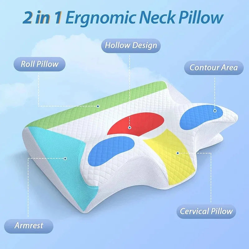 Memory Foam Ergonomic Pillow for Neck Support - High Density Foam Massage Cushion Tidesmit