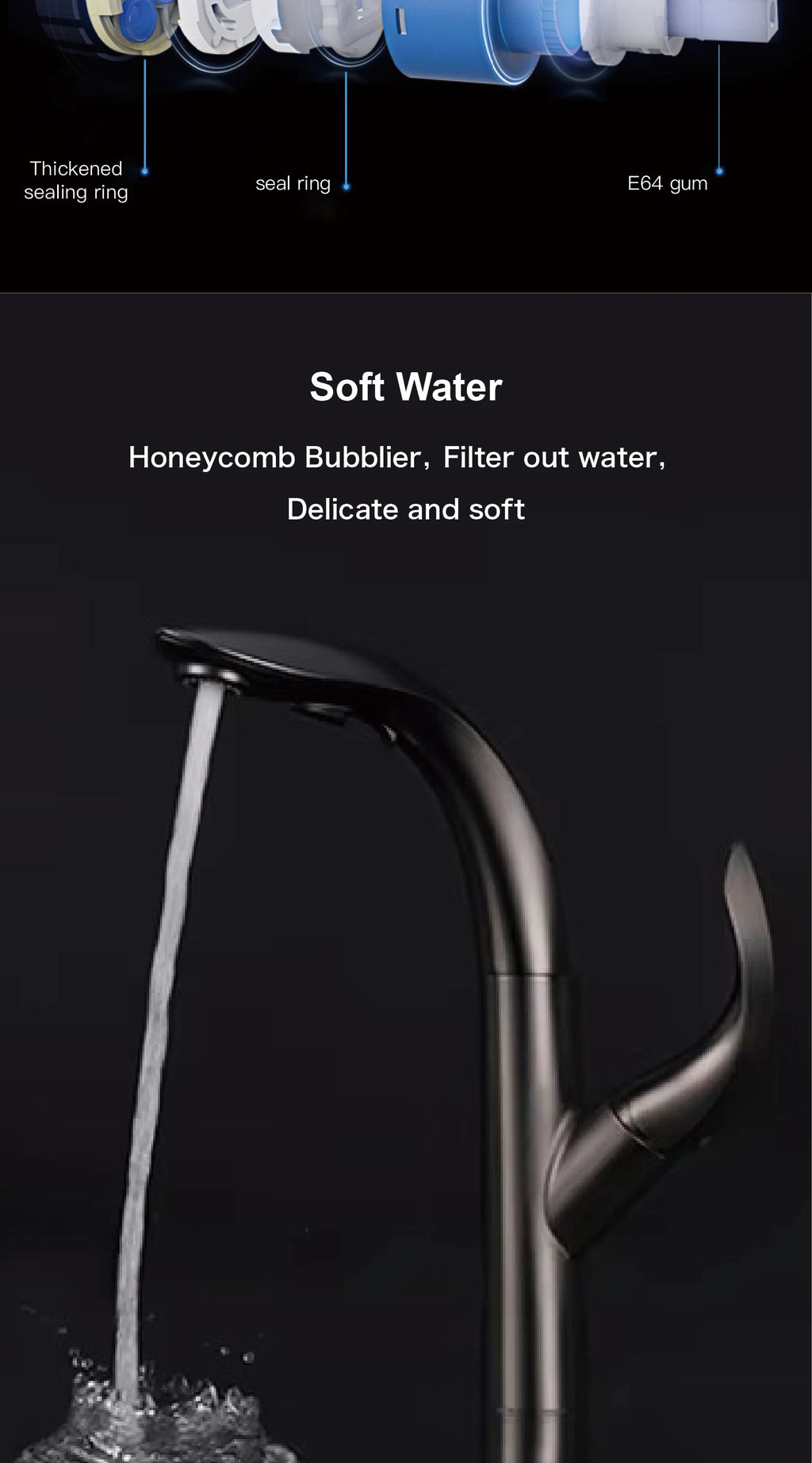 Luxury Brass Gold Touch Switch Kitchen Faucet Pull-Out Design 1 Hole Single Handle Hot and Cold Water Sink 2 Function Mixer
