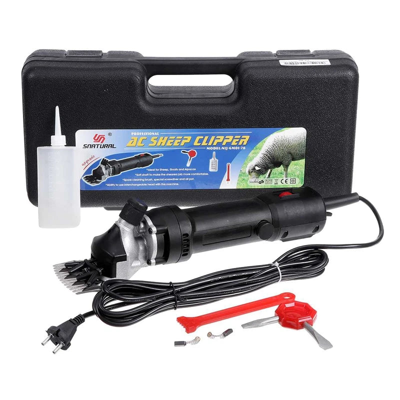 2000W electric sheep clipper kit with 6-speed settings, 13-tooth blade, and carry case for farm grooming and shearing.