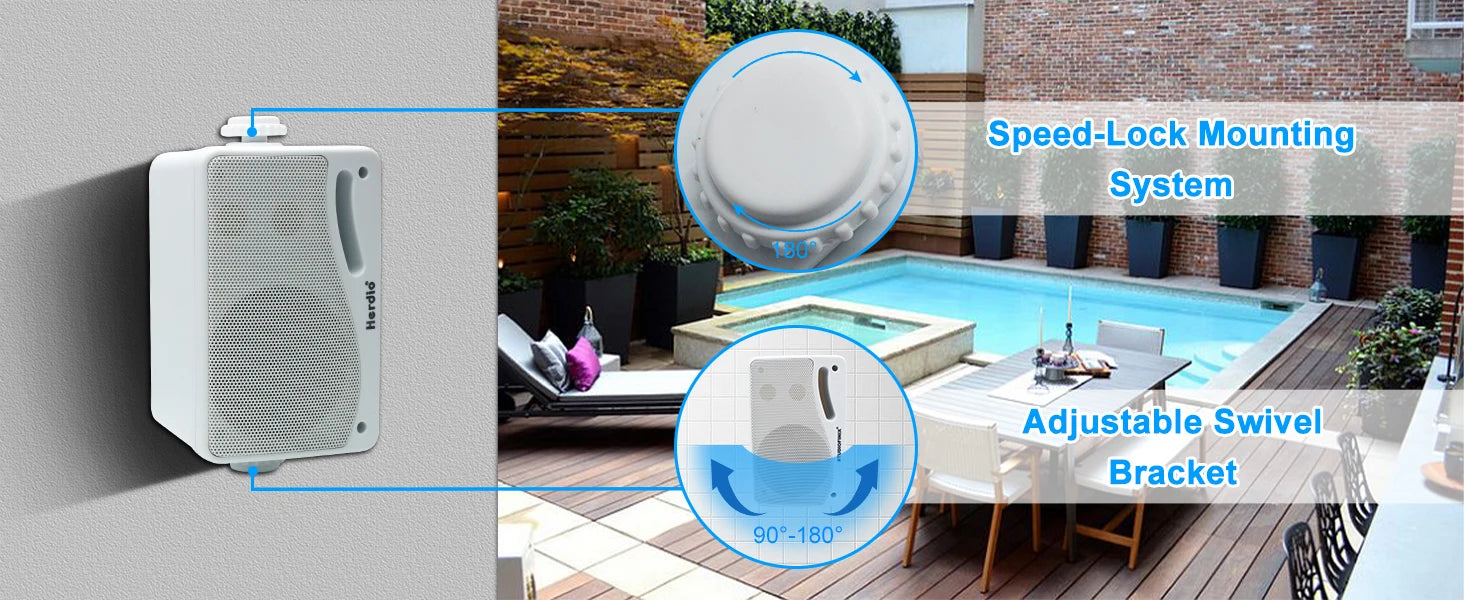 Herdio 3.5inch Outdoor Speaker 200W Waterproof Wall Mount Speakers HiFi Passive Wired 3 Way Premium Mountable Speake Black