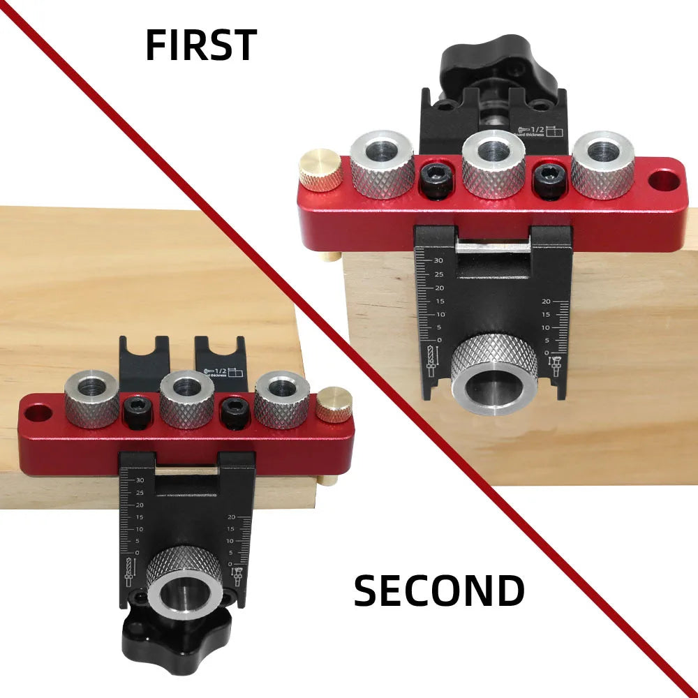 3 In 1 Universal Dowel & Pocket Hole Jig Adjustable Wood Hole Drilling Guide Locator Woodworking Cam Doweling Kit Tool