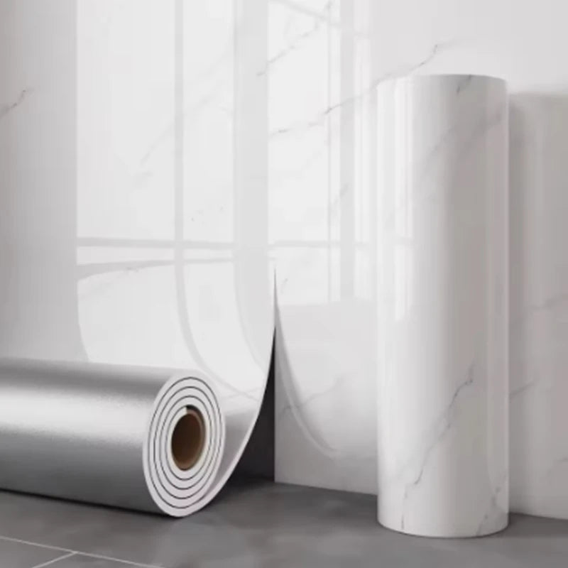 Marble imitation tile wallpaper roll and standing panel, light gray veining