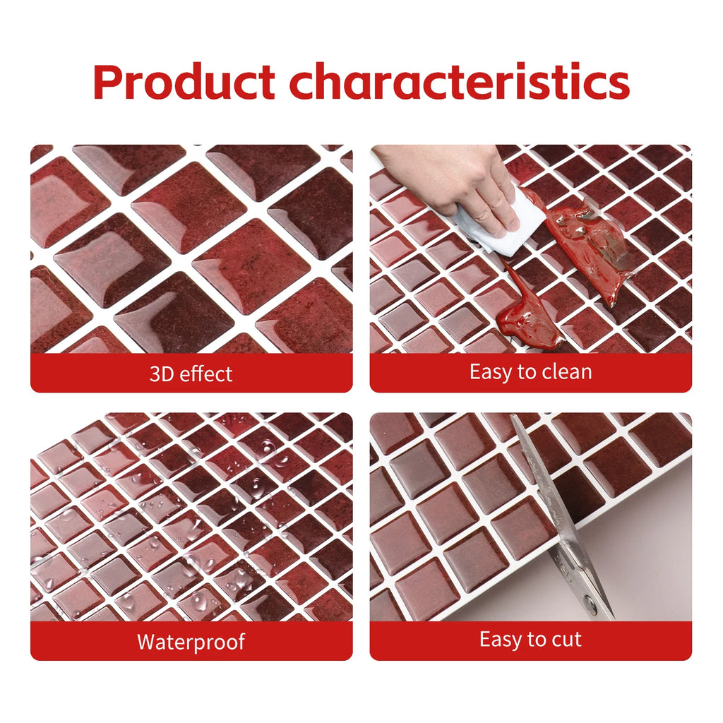 10 Sheets Brick Wall Stickers 3D Mosaic Patterned Vinyl Tiles Marble Textured Surface Wallpaper For Home Application