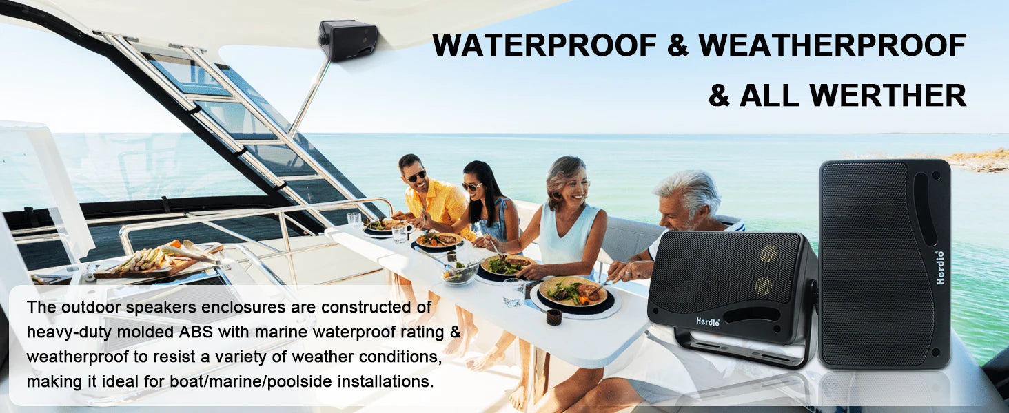 Herdio 3.5inch Outdoor Speaker 200W Waterproof Wall Mount Speakers HiFi Passive Wired 3 Way Premium Mountable Speake Black