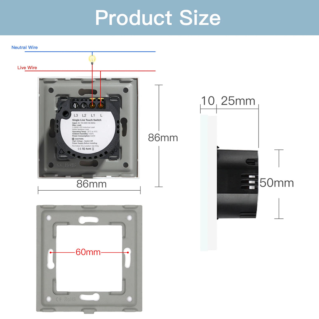 Crystal Glass WiFi Smart Light Switch | App-Controlled Wall Mount Tidesmit
