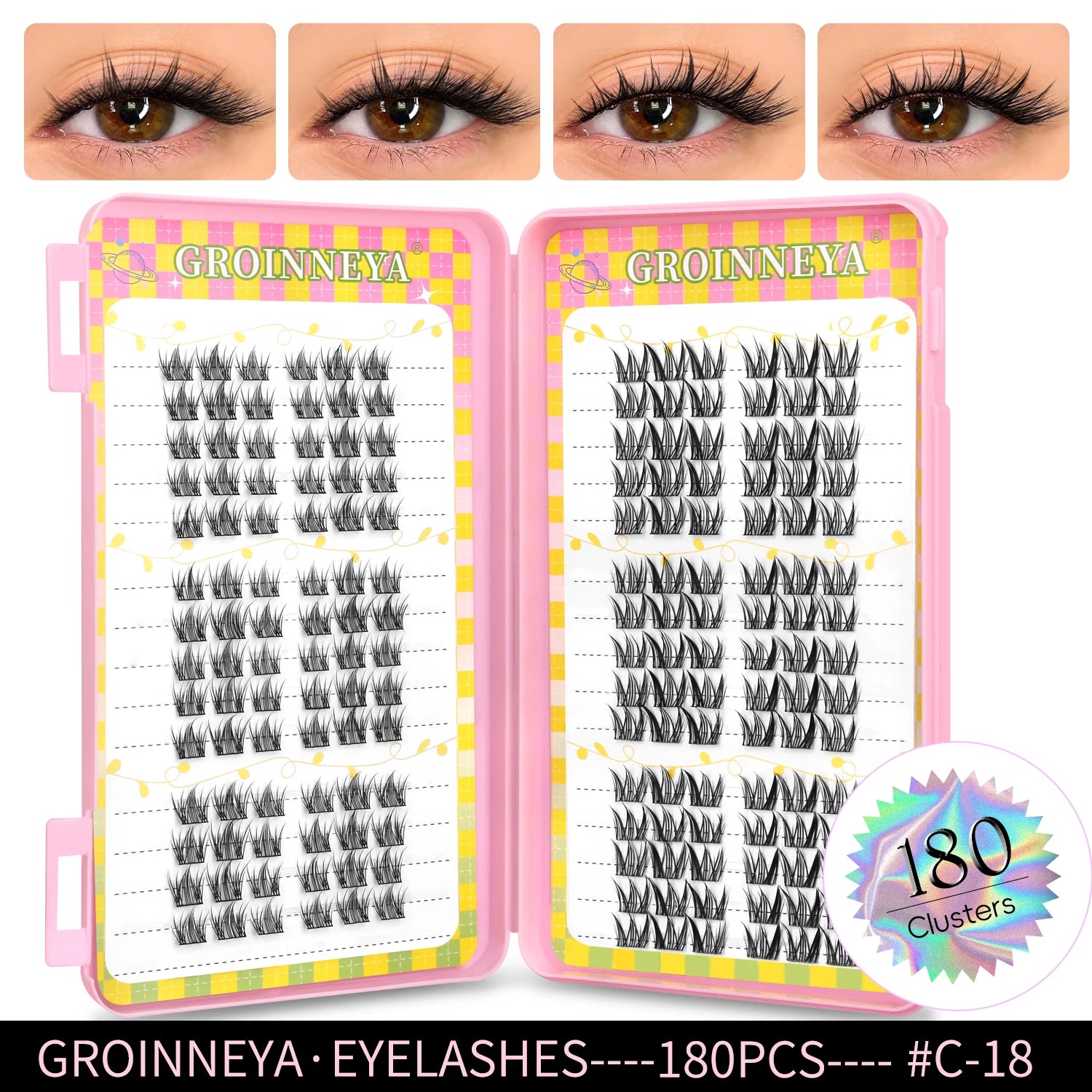 GROINNEYA Eyelashes Clusters 320 pcs Natural Eyelash extension Cluster Lashes Volume Mixed Tray Lashes Cluster Natural Lashes False Eyelashes C18 Tidesmit