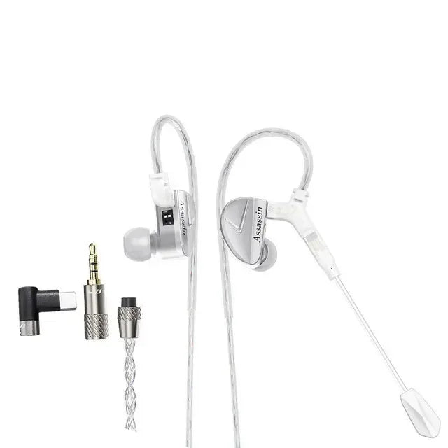 CVJ Assassin Silver in Ear Earphones 1BA+1DD+1Vibrate Game Mode HIFI Microphone Hybrid Tuning Switch Wired Earbuds IEM Headphone CVJ Assassin Sliver Tidesmit