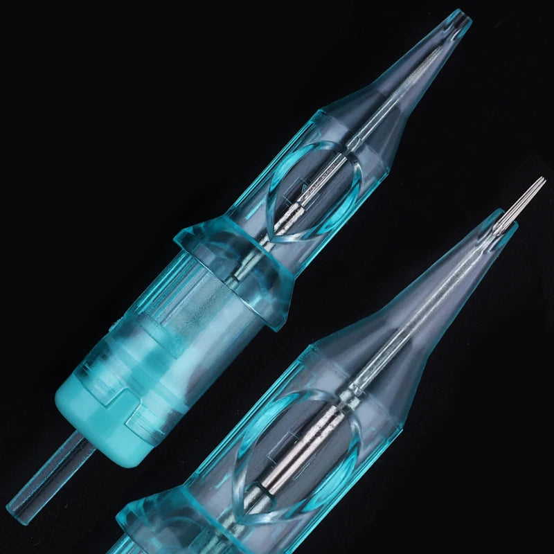Green VIPER PMU tattoo needle cartridges with translucent plastic tips and precise metal needles for lip makeup.