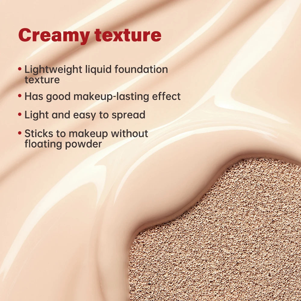 Tidesmit Lakerain waterproof sunscreen cushion foundation texture close-up for long-lasting semi-matte full coverage