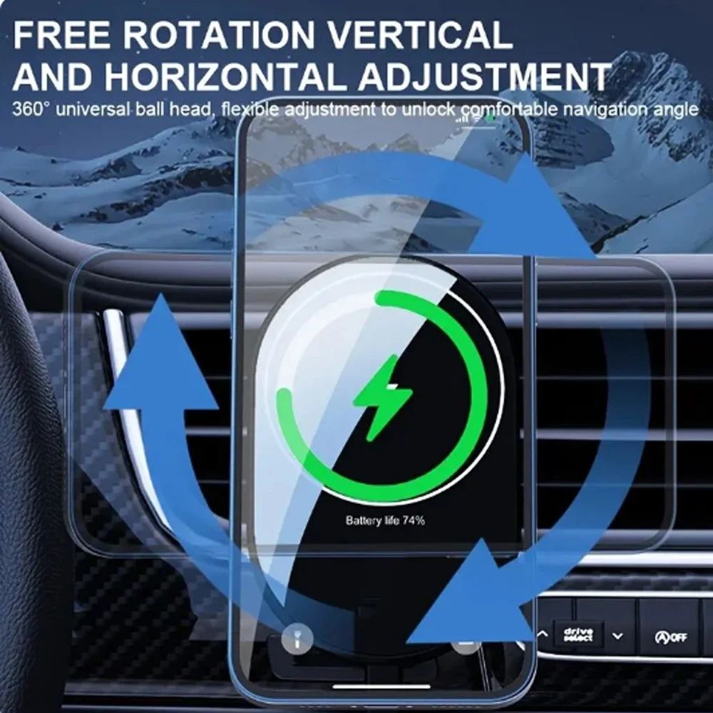 Wireless Car Phone Charger - Magnetic Qi Certified Fast Charging Mount Tidesmit