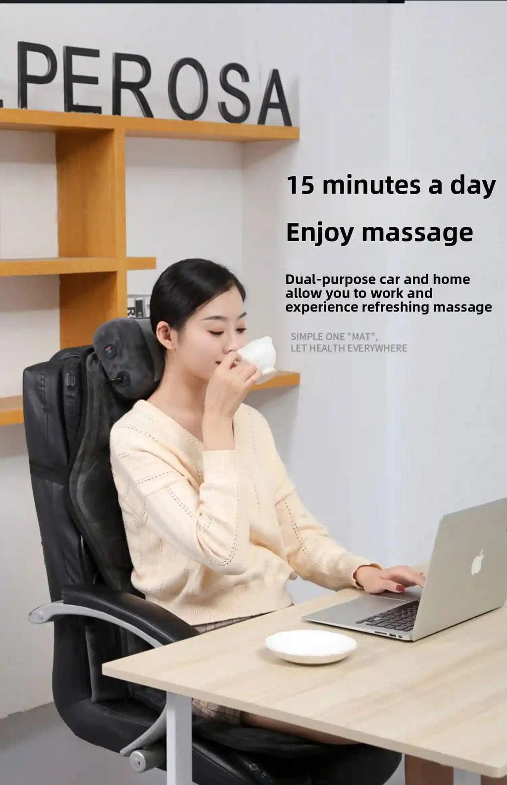 Electric Massager Seat Cushion with Heat and Airbag Lumbar Support Massage Roller Tidesmit