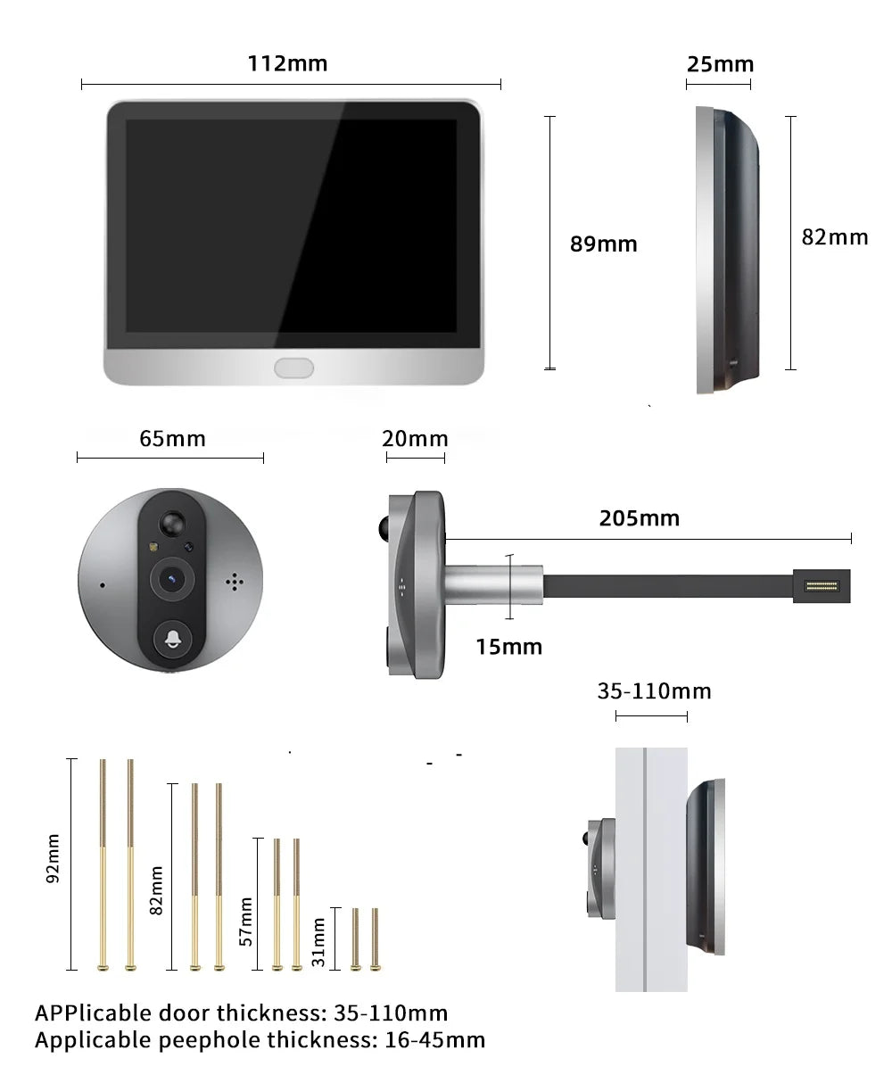 Smart Life Wireless Security Home Video Doorbell Camera Wifi 2.4G 1080P Ring Bell Door Peephole Intercom Video With Screen