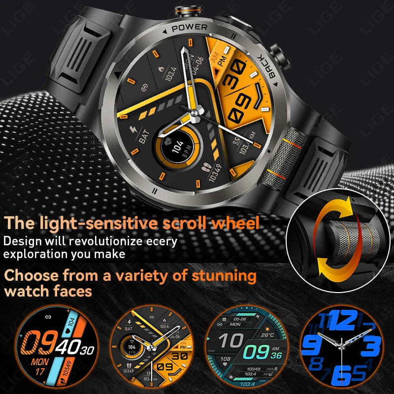 LIGE New 1100mAh Super Capacity Battery Adult Smart Watch 1.43" AMOLED Screen Call 3ATM Waterproof Outdoor Sports Men Smartwatch