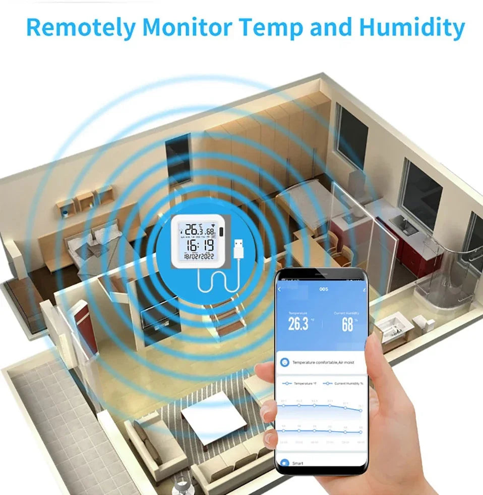 WiFi Temperature Humidity Sensor - Backlit Smart Climate Monitor Tidesmit