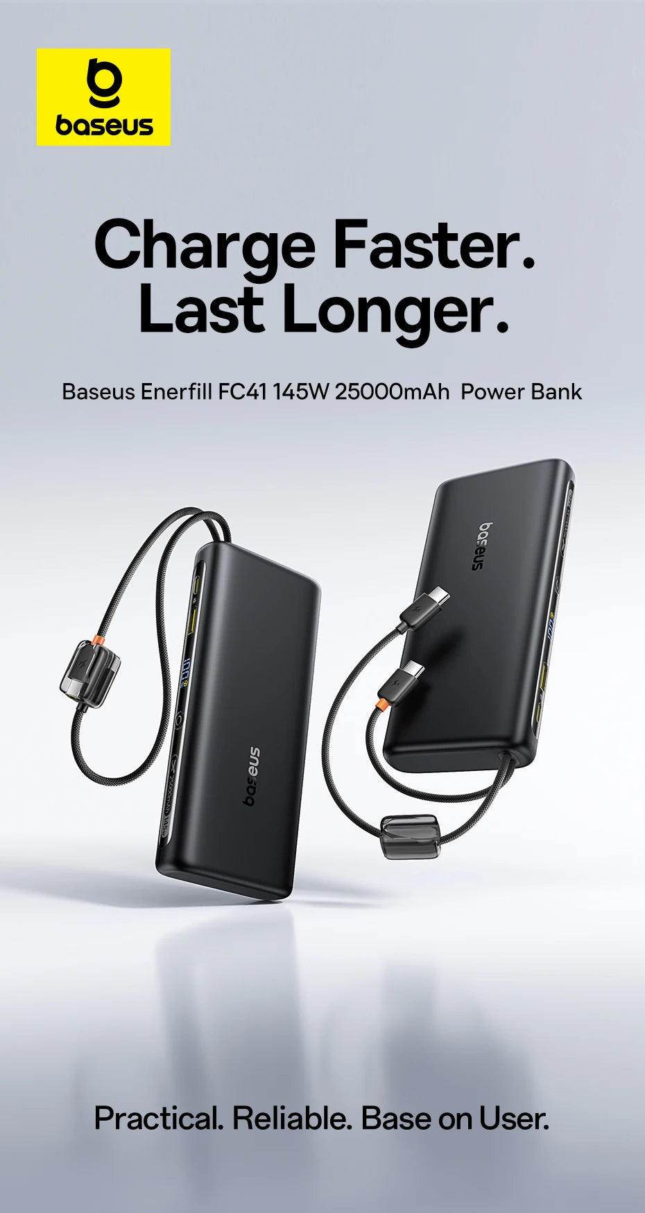 Tidesmit 25000mAh 145W Fast Charging Power Bank with Dual USB-C Cables Tidesmit